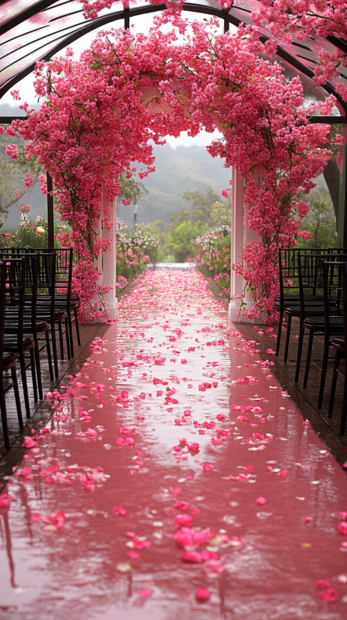 AIが生成した、ピンクをメインとしたウエディングアーチ