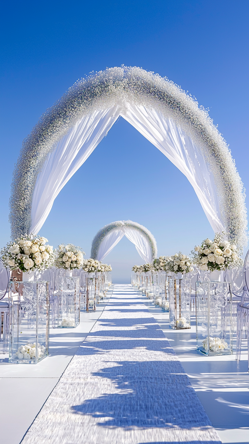 夏の季節にぴったりな白のウエディング装花